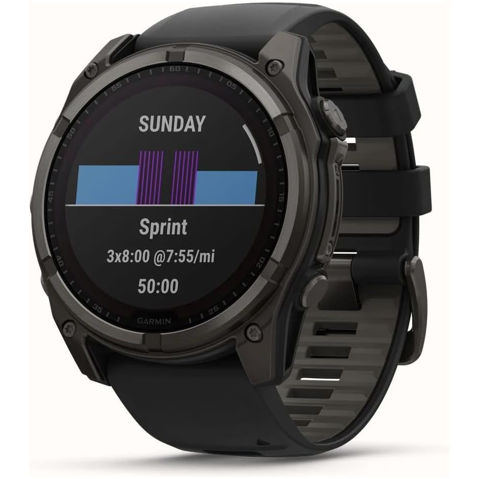 Garmin Fenix 8 - 51mm Solar Sapphire, Carbon Grey Titanium with Black/Grey Silicone Band