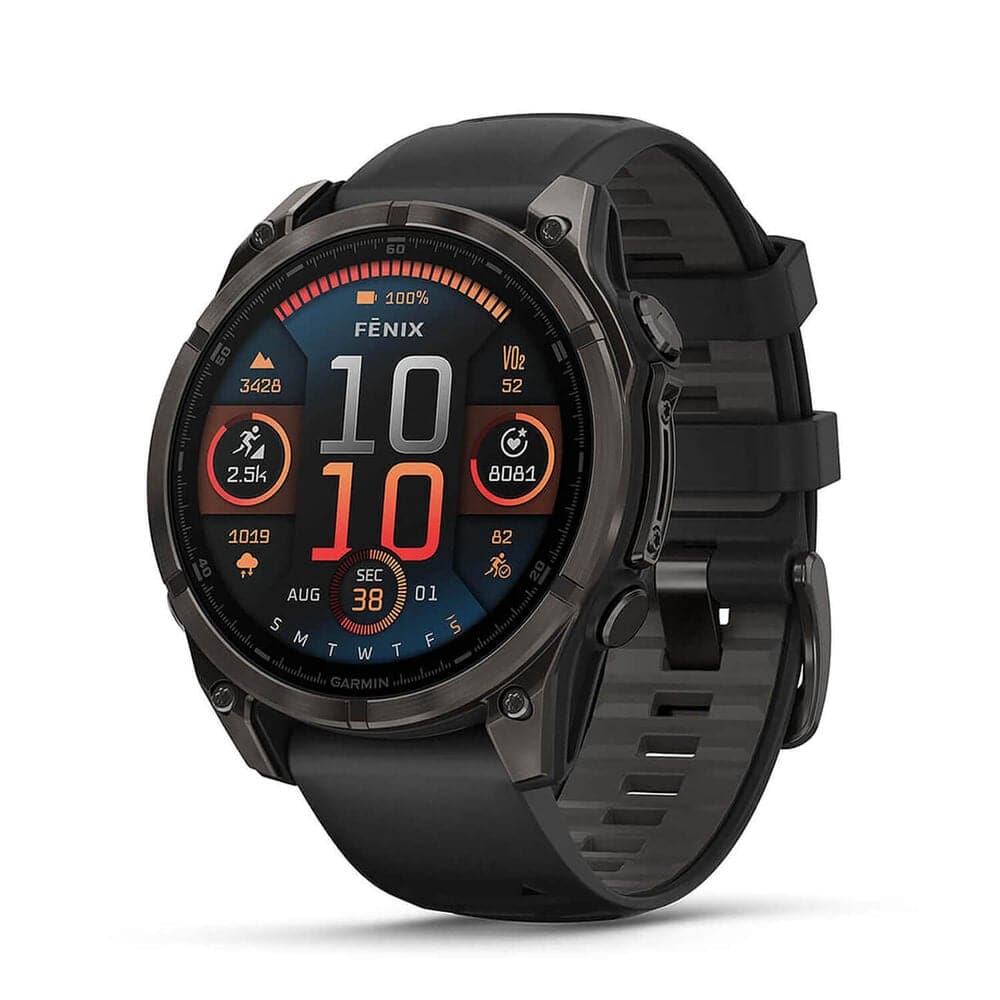 Garmin Fenix 8 AMOLED 47mm – Carbon Grey DLC Titanium Case, Black Pebble Grey Silicone Strap