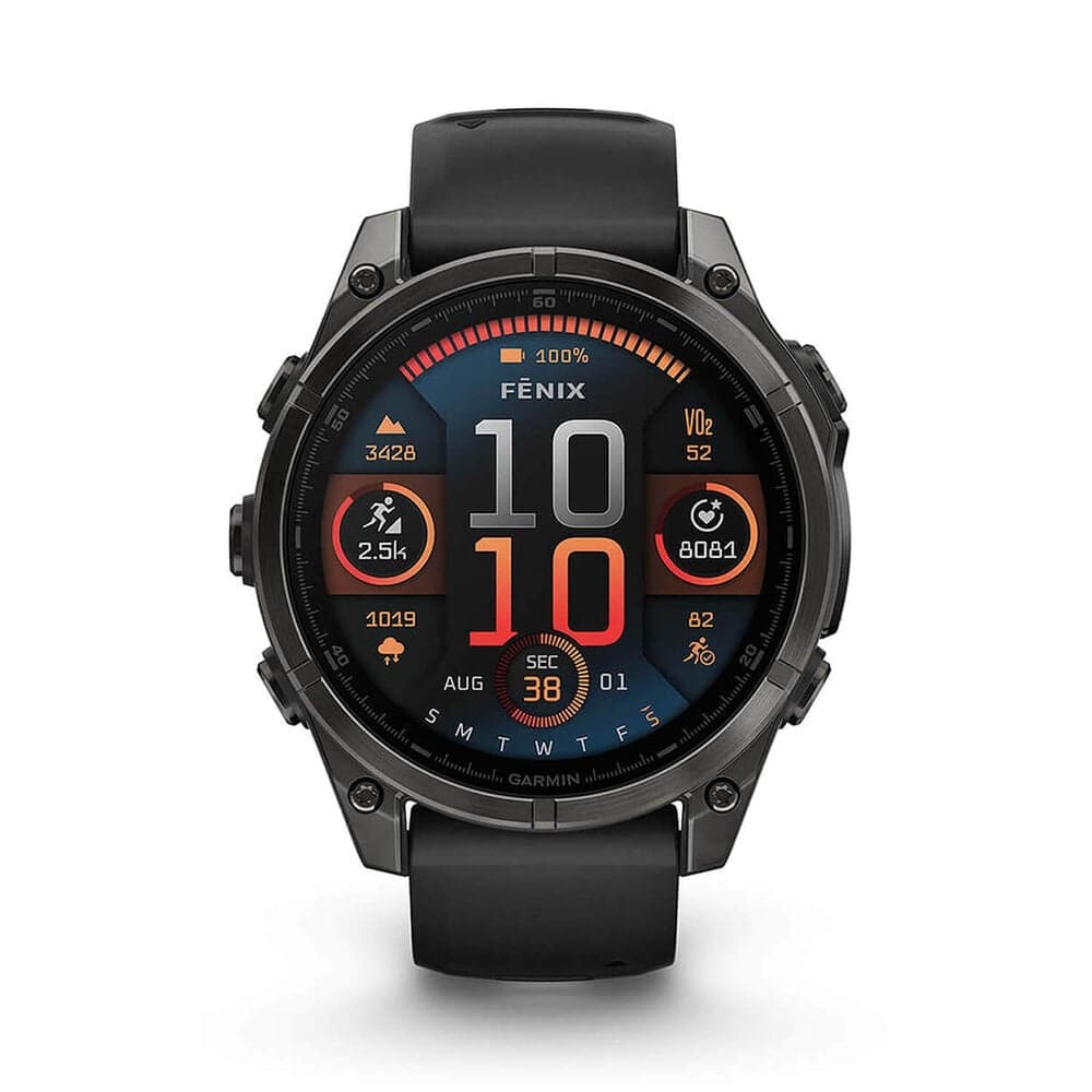 Garmin Fenix 8 AMOLED 47mm – Carbon Grey DLC Titanium Case, Black Pebble Grey Silicone Strap