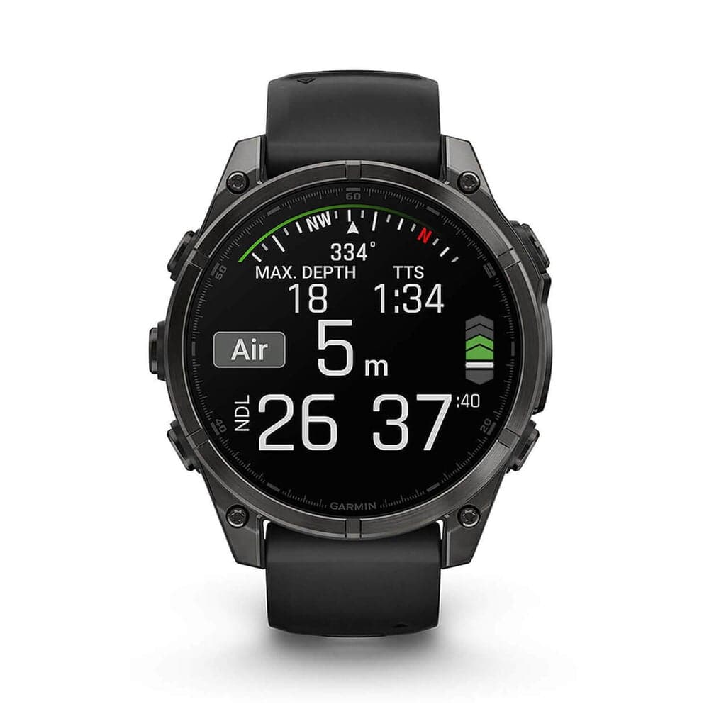 Garmin Fenix 8 AMOLED 47mm – Carbon Grey DLC Titanium Case, Black Pebble Grey Silicone Strap