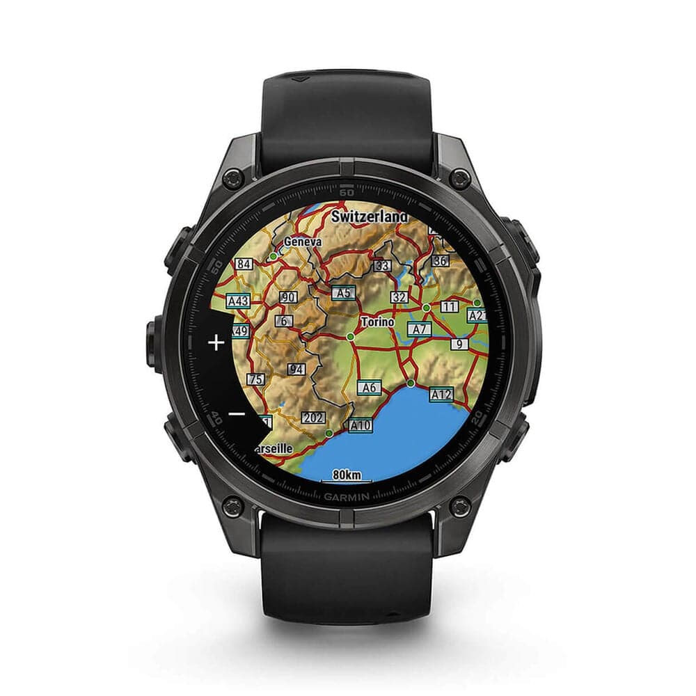 Garmin Fenix 8 AMOLED 47mm – Carbon Grey DLC Titanium Case, Black Pebble Grey Silicone Strap