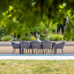 Monterrey 8 Seat Rope Extending Teak Dining Set in Grey