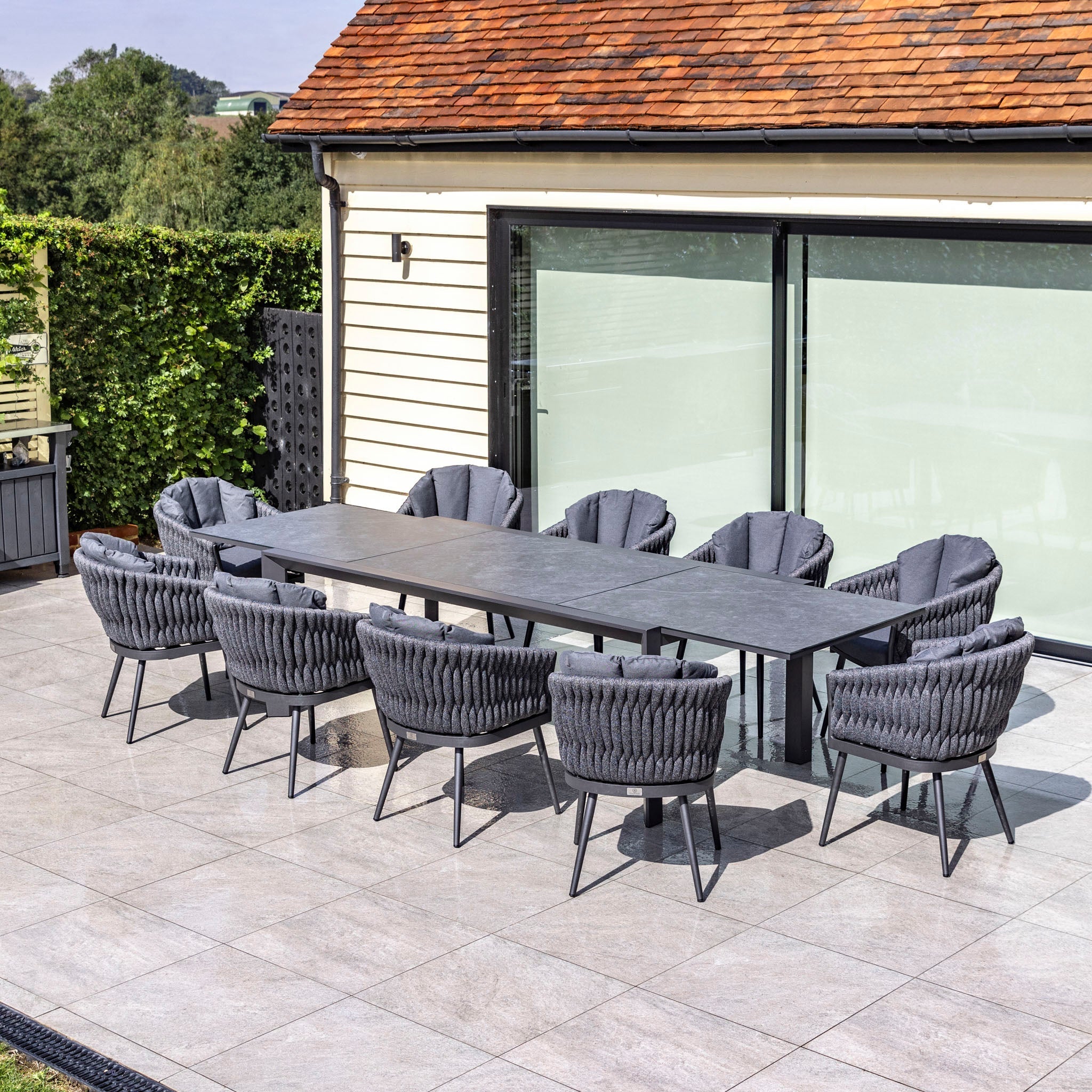 Palma 10 Seat Rope Extending Dining Set in Grey