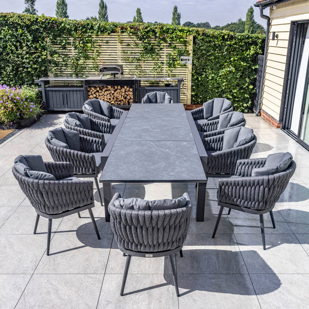 Palma 10 Seat Rope Extending Dining Set in Grey