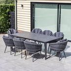 Palma 8 Seat Rope Extending Dining Set in Grey