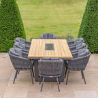 Palma 8 Seat Rope Rectangular Teak Firepit Dining Set in Grey
