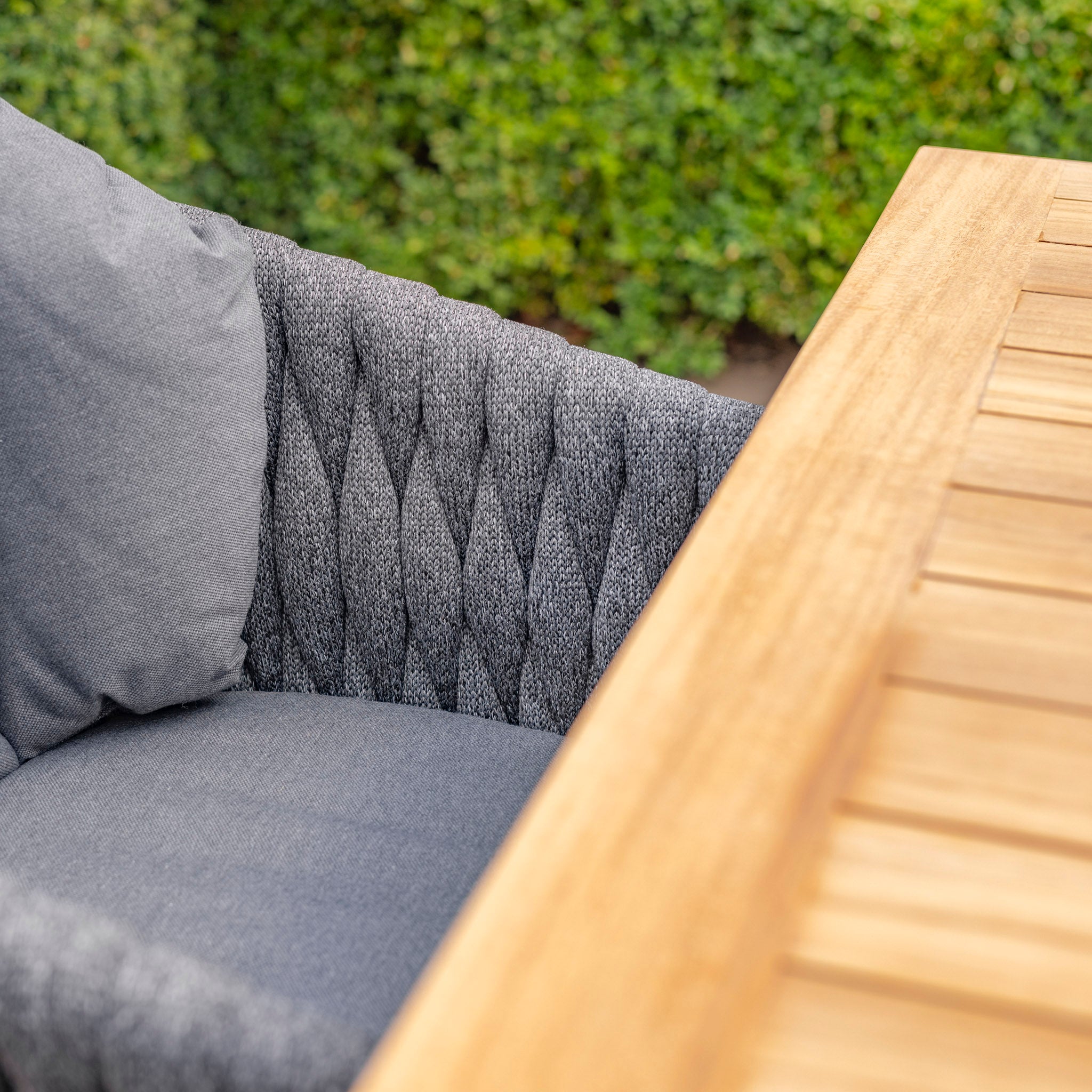 Palma 8 Seat Rope Rectangular Teak Firepit Dining Set in Grey