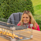 Palma 8 Seat Rope Rectangular Teak Firepit Dining Set in Grey