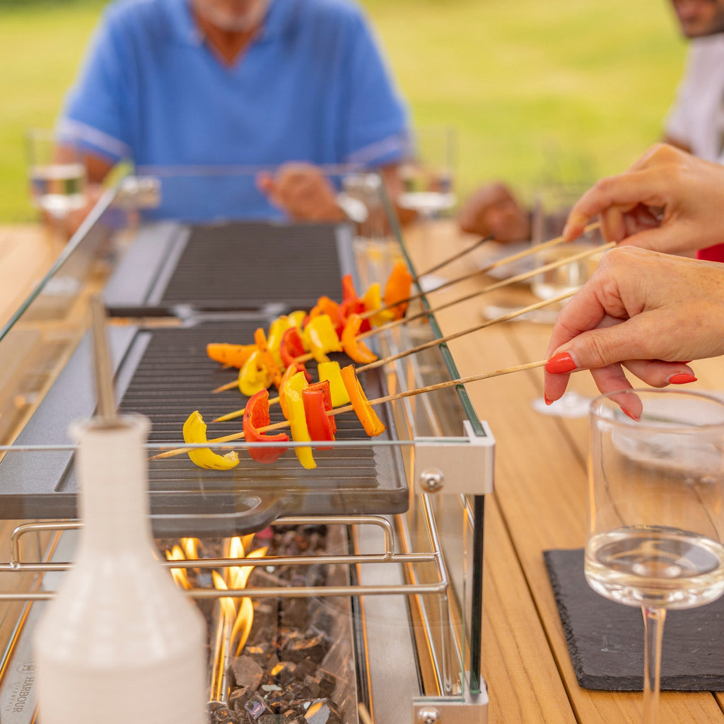Palma 8 Seat Rope Rectangular Teak Firepit Dining Set in Grey