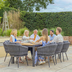 Palma 8 Seat Rope Rectangular Teak Firepit Dining Set in Grey