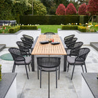 Kalama 10 Seat Rectangular Extending Dining Set with Teak Table in Charcoal
