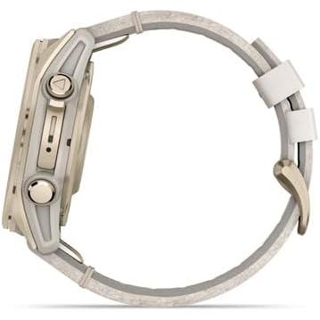 Garmin fēnix 8 43mm AMOLED - Sapphire, Soft Gold Stainless Steel with Fog Gray Leather Band & Fog Gray/Dark Sandstone Silicone Band