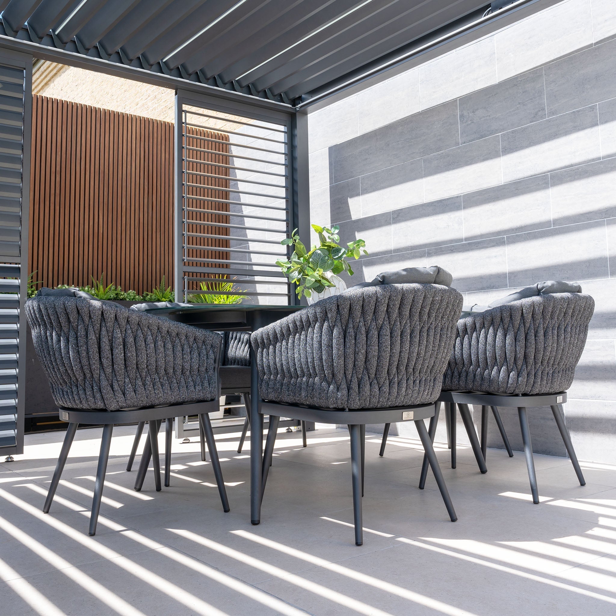 Palma 6 Seat Rope Oval Dining Set with Ceramic Table in Grey