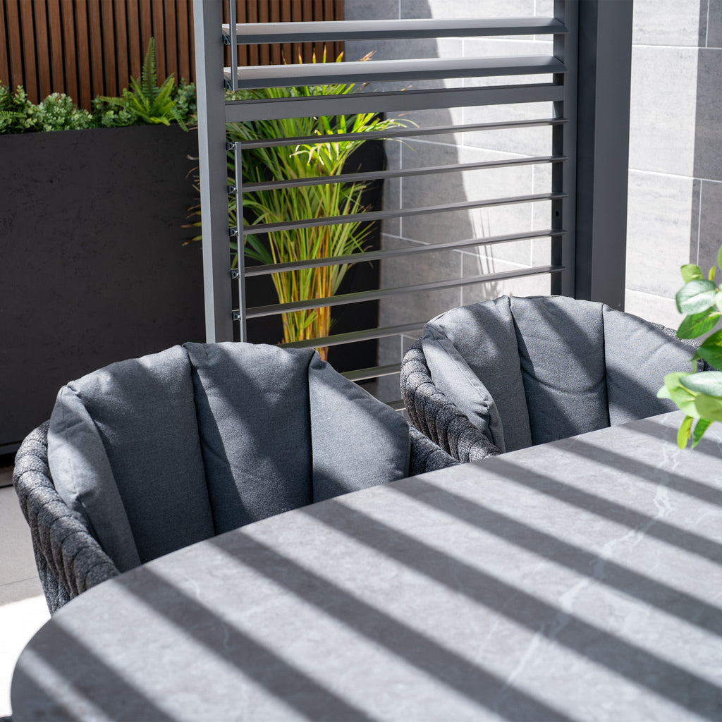 Palma 6 Seat Rope Oval Dining Set with Ceramic Table in Grey