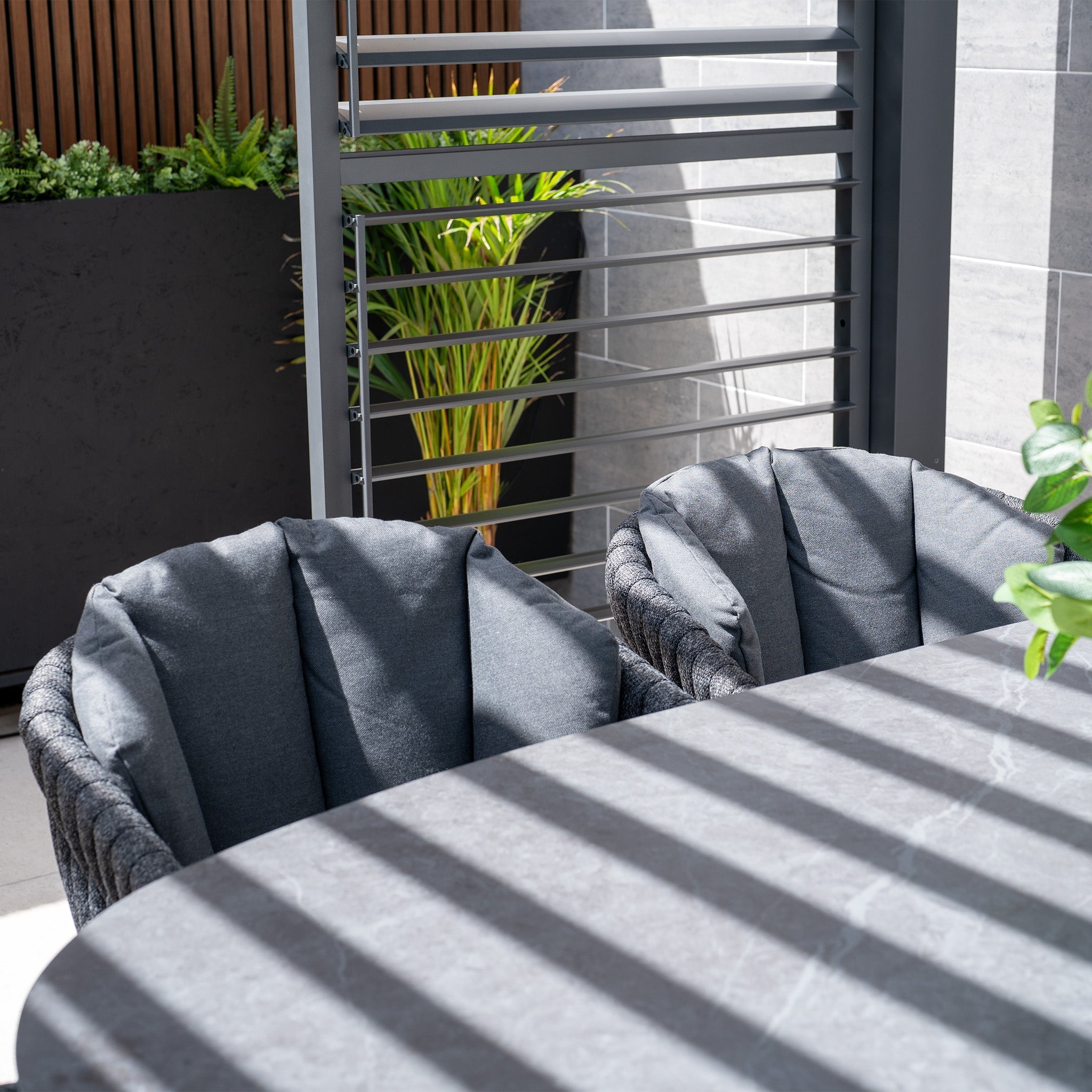 Palma 6 Seat Rope Oval Dining Set with Ceramic Table in Grey