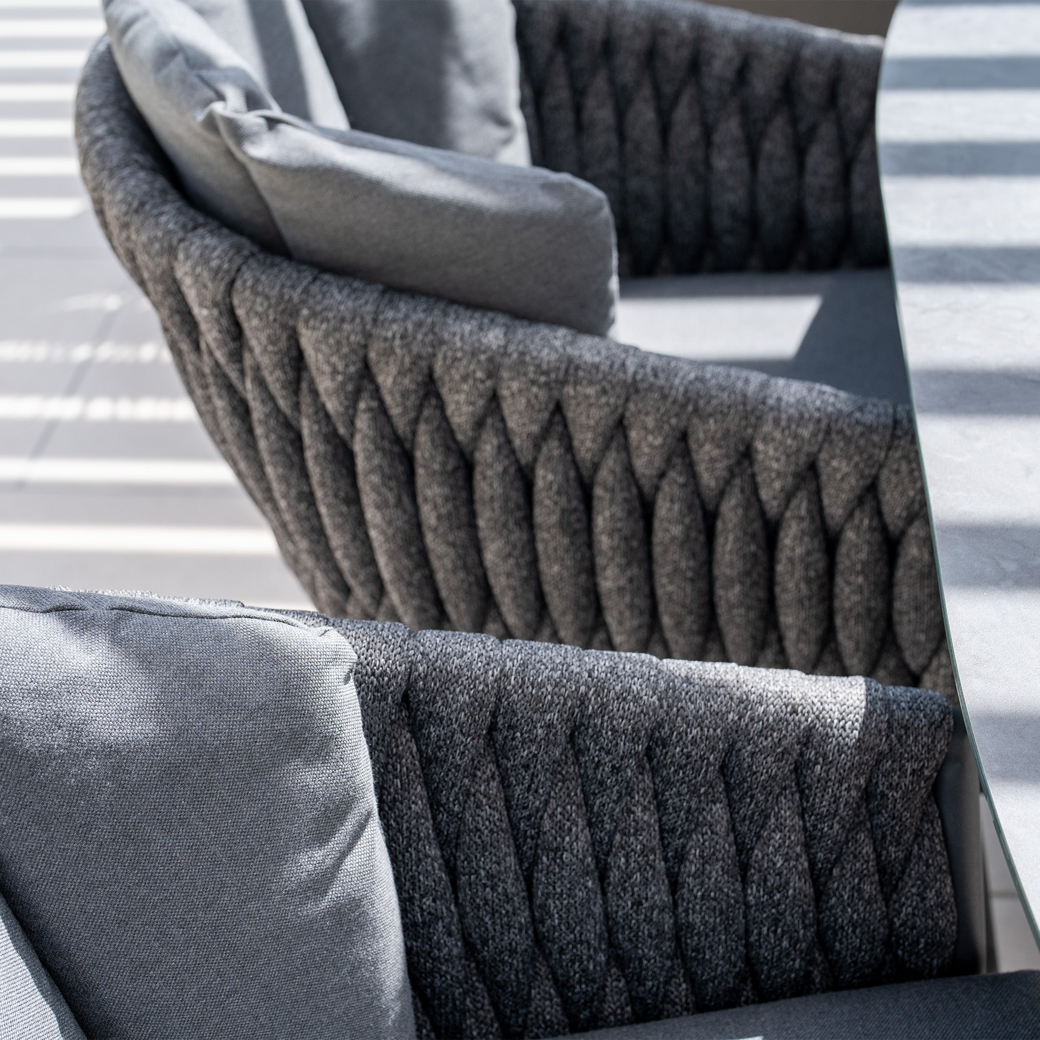 Palma 6 Seat Rope Oval Dining Set with Ceramic Table in Grey