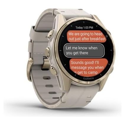 Garmin fēnix 8 43mm AMOLED - Sapphire, Soft Gold Stainless Steel with Fog Gray Leather Band & Fog Gray/Dark Sandstone Silicone Band