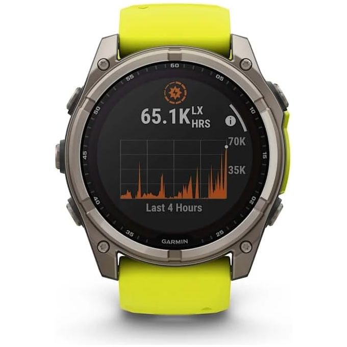 Garmin Fenix 8 – 51mm Solar, Sapphire Titanium GPS Watch with Amp Yellow/Graphite Silicone Band