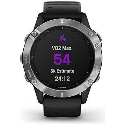 Garmin fenix 6, Ultimate Multisport GPS Watch, Heat and Altitude Adjusted V02 Max, Pulse Ox Sensors and Training Load Focus, Silver with Black Band