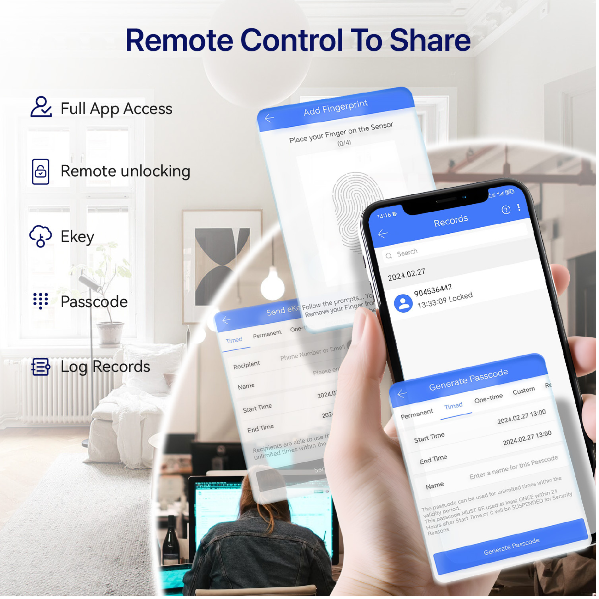 Origin Smart - Plus |  304 Stainless Steel Smart Door Handle with Fingerprint, App Control & Voice Assistant Integration