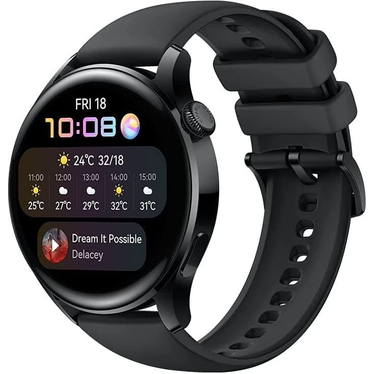 HUAWEI WATCH 3 | Connected GPS Smartwatch with Sp02 and All-Day Health Monitoring | 14 Days Battery Life - Black Fluoroelastomer Strap