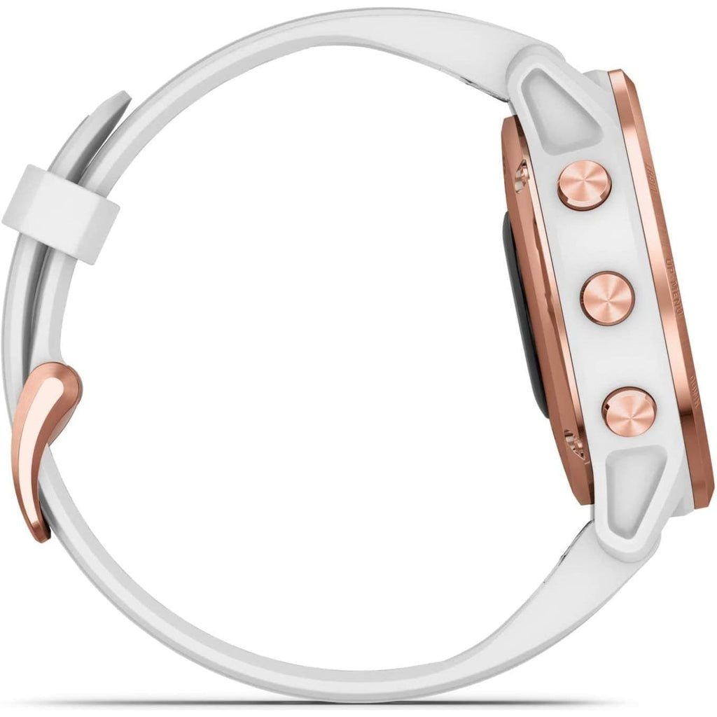 Garmin fenix 6S Pro, Ultimate Multisport GPS Watch, Smaller-Sized, Features Mapping, Music, Grade-Adjusted Pace Monitoring and Pulse Ox Sensors, Rose Gold with White Band