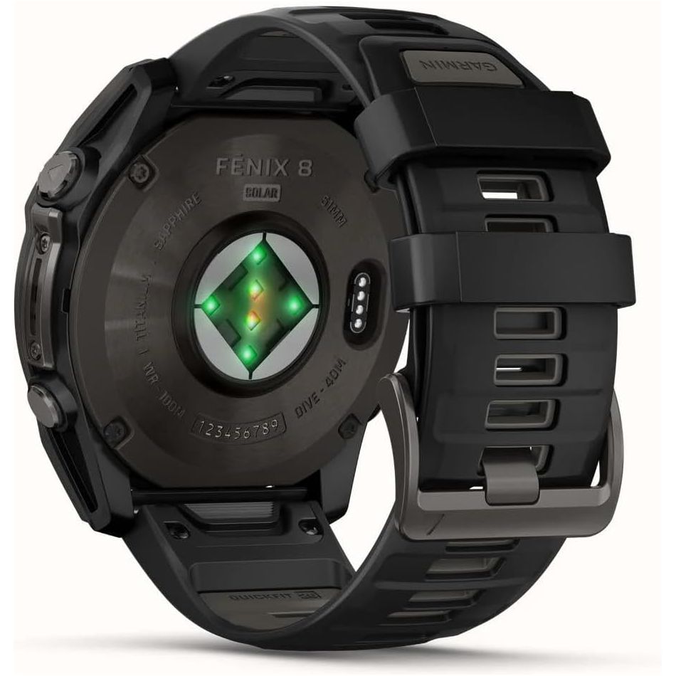 Garmin Fenix 8 - 51mm Solar Sapphire, Carbon Grey Titanium with Black/Grey Silicone Band