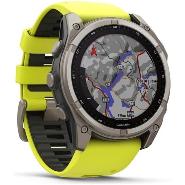 Garmin Fenix 8 – 51mm Solar, Sapphire Titanium GPS Watch with Amp Yellow/Graphite Silicone Band