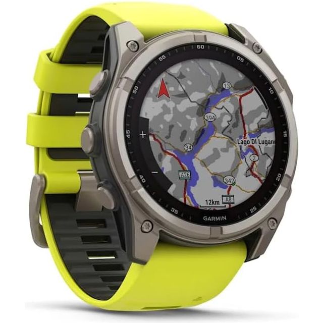 Garmin Fenix 8 – 51mm Solar, Sapphire Titanium GPS Watch with Amp Yellow/Graphite Silicone Band
