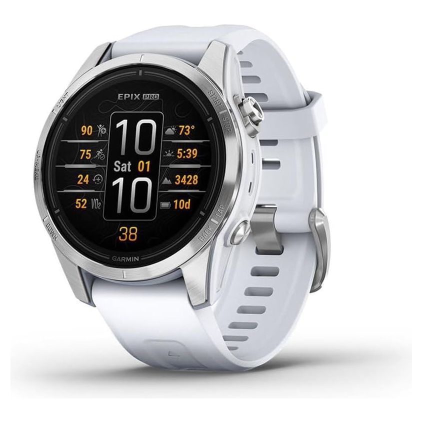 Garmin epix Pro Gen 2 (42mm) Premium Multisport GPS Smartwatch – AMOLED Display, Health & Training Features, Built-in Flashlight, 10-Day Battery Life, White