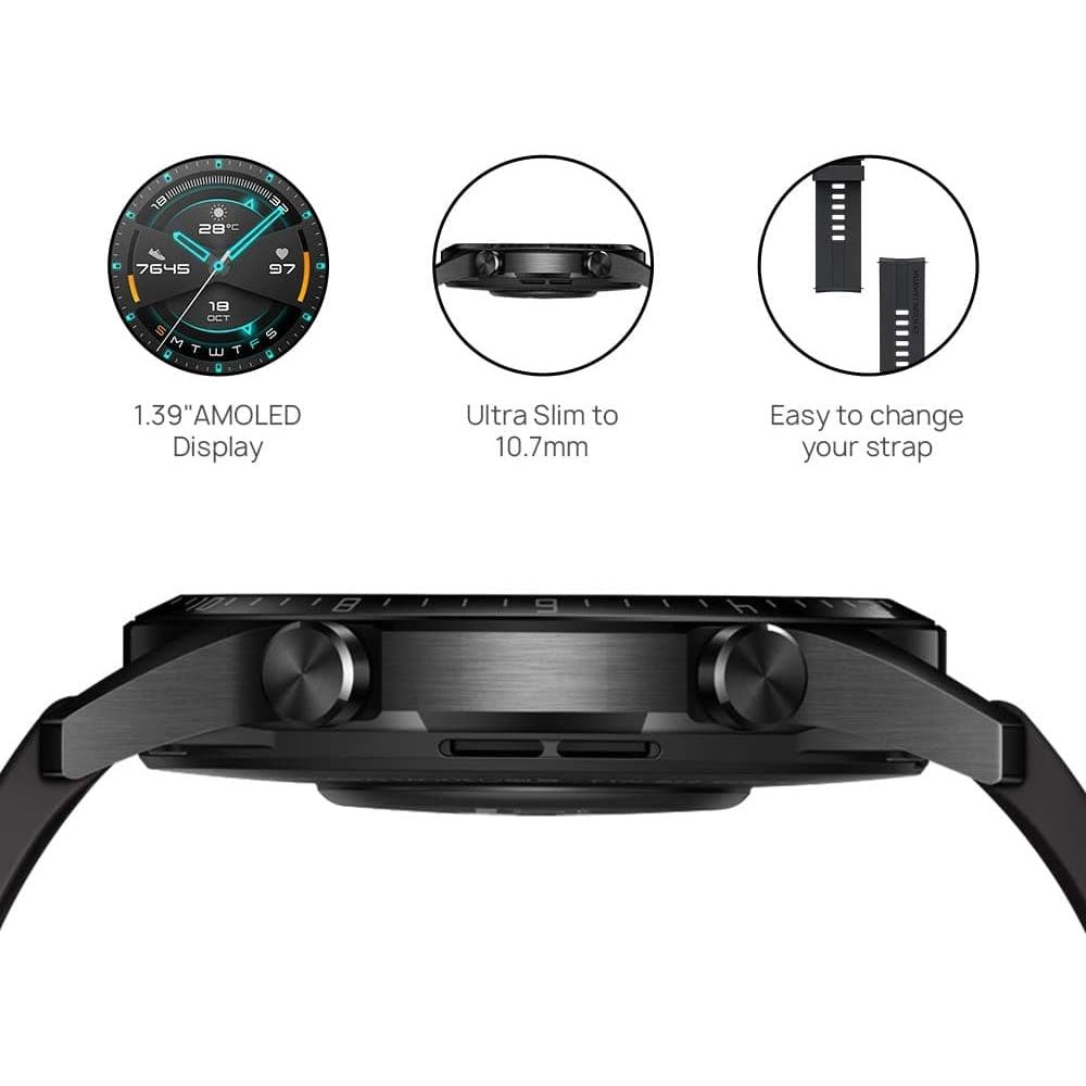 HUAWEI Watch GT 2 (46 mm) Smart Watch, 1.39 Inch AMOLED Display with 3D Glass Screen, 2 Weeks Battery Life, GPS, 15 Sport Modes, 3D Glass Screen, Bluetooth Calling Smartwatch, Matte Black