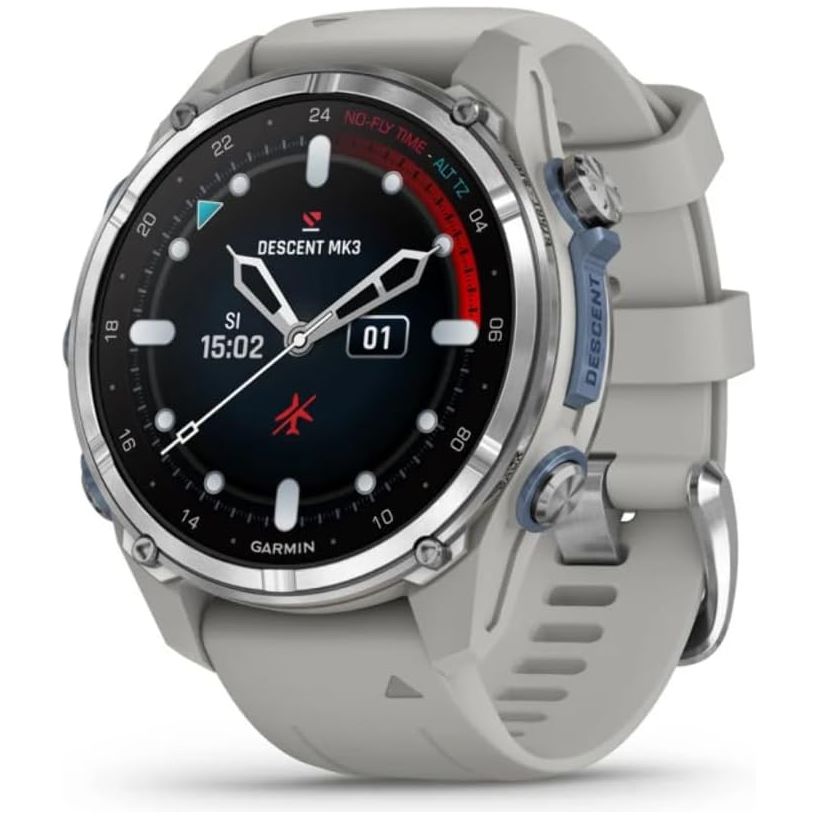 Garmin Descent Mk3 Dive Watch - 43mm Stainless Steel, Grey Fog Silicone Strap