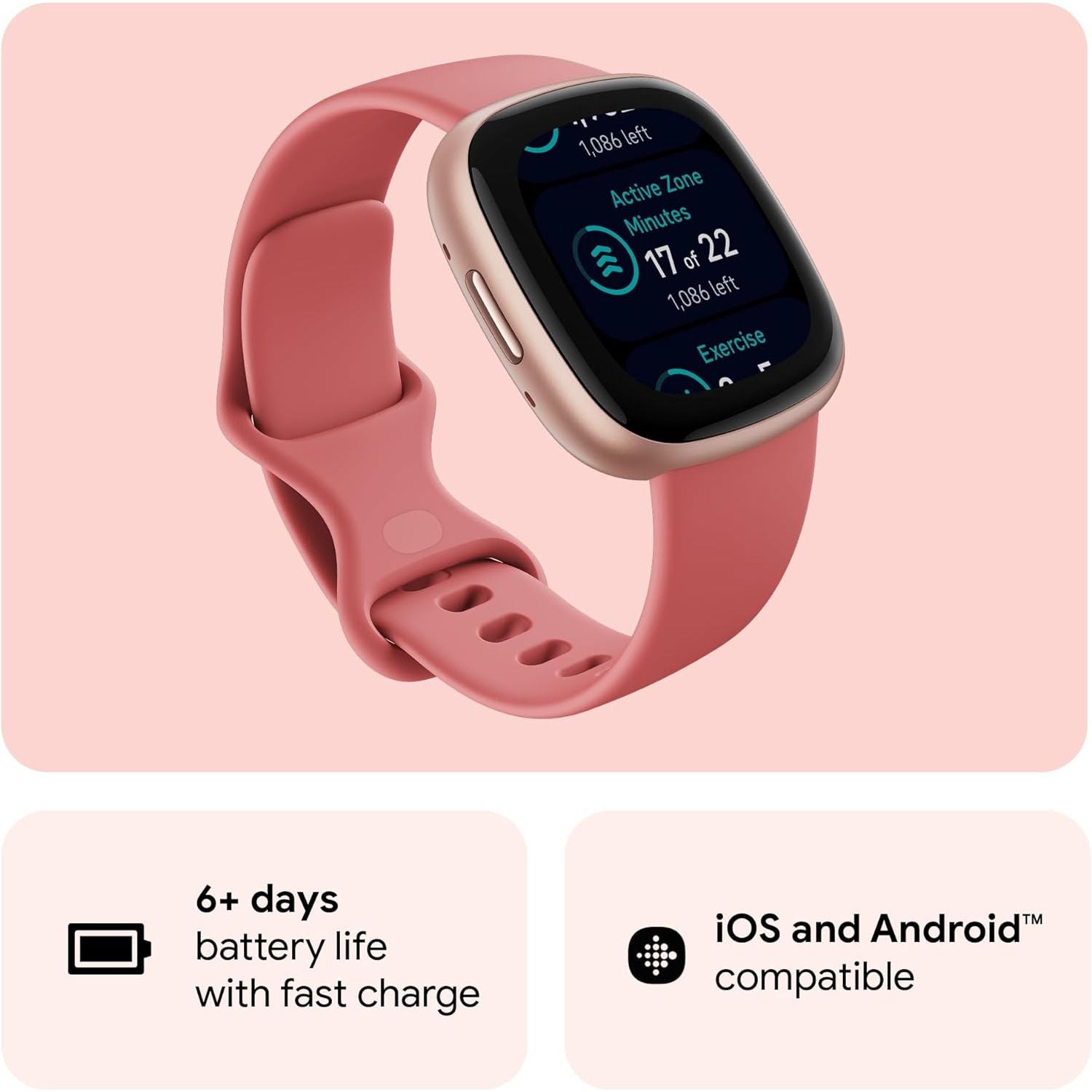 Fitbit Versa 4 Smart Watch - Pink Sand / Copper Rose