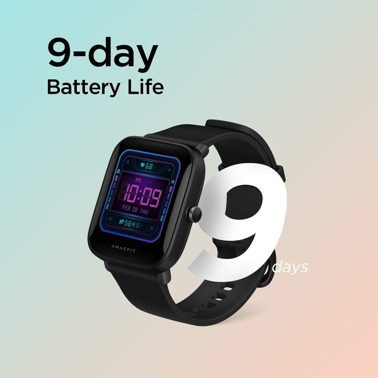 Amazfit Bip U Smartwatch Fitness Tracker with Heart Rate, Sleep, Stress, SpO2 Monitor, 1.43" Color Touch Screen, 5 ATM Waterproof, 60+ Sports Modes, 9 Day Battery Life, Black