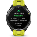 Garmin Forerunner 965 – Carbon Grey Titanium Bezel, Black Case, Amp Yellow/Black Silicone Band