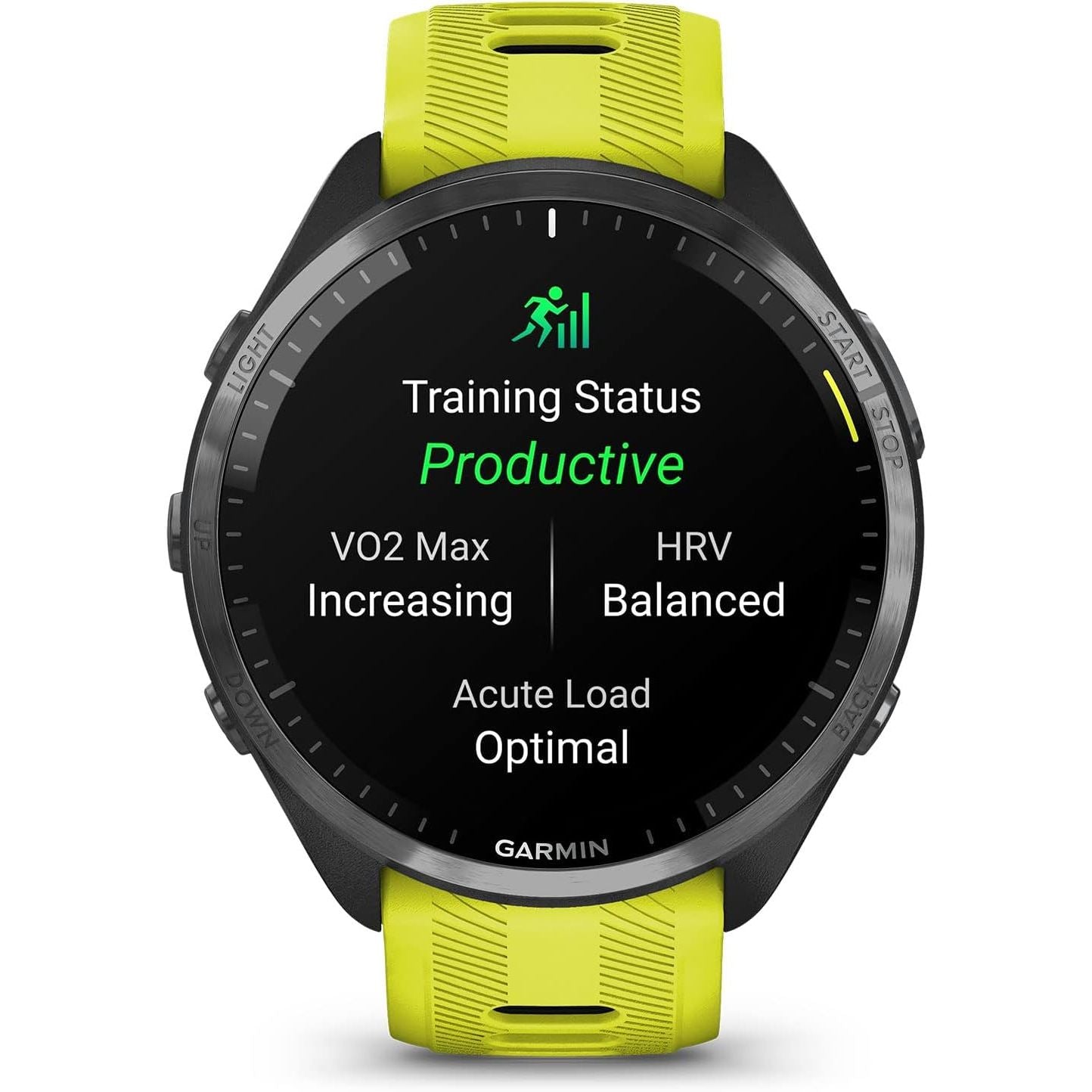 Garmin Forerunner 965 – Carbon Grey Titanium Bezel, Black Case, Amp Yellow/Black Silicone Band