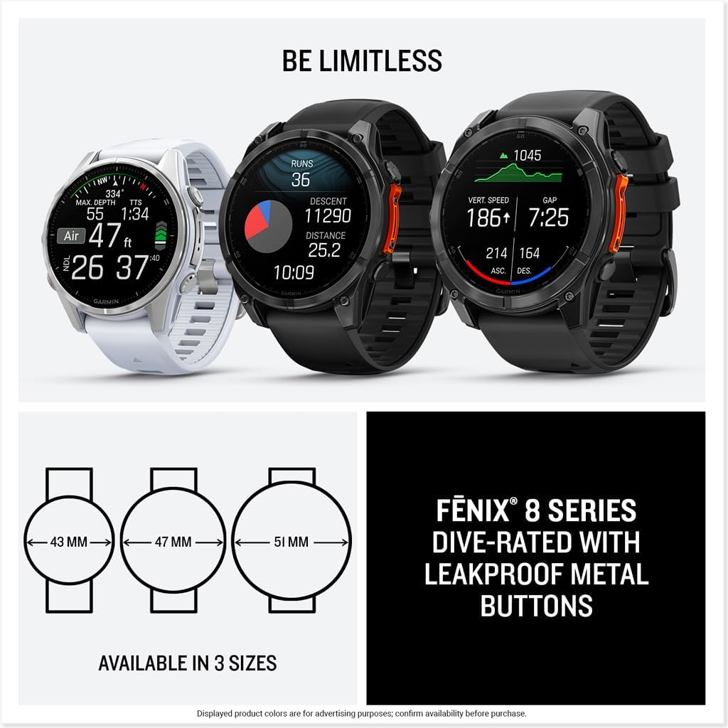 Garmin fēnix 8 43mm – AMOLED, Sapphire, GPS Multisport Smartwatch, Carbon Gray DLC Titanium, Pebble Gray Band