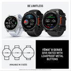 Garmin fēnix 8 43mm – AMOLED, Sapphire, GPS Multisport Smartwatch, Carbon Gray DLC Titanium, Pebble Gray Band