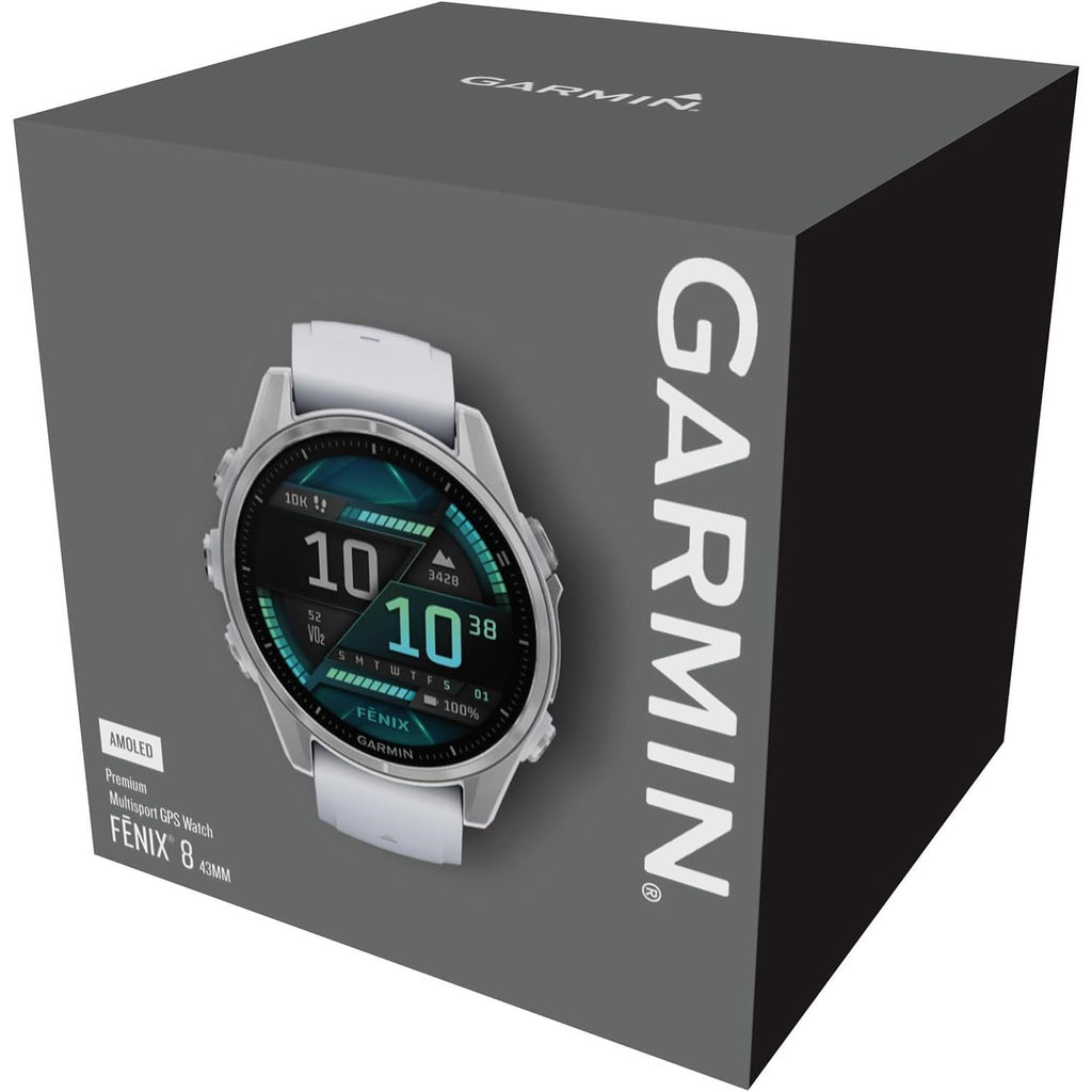 Garmin fēnix 8 Premium Multisport GPS Smartwatch – 43mm AMOLED, Whitestone – 10-Day Battery, Built-in LED Flashlight