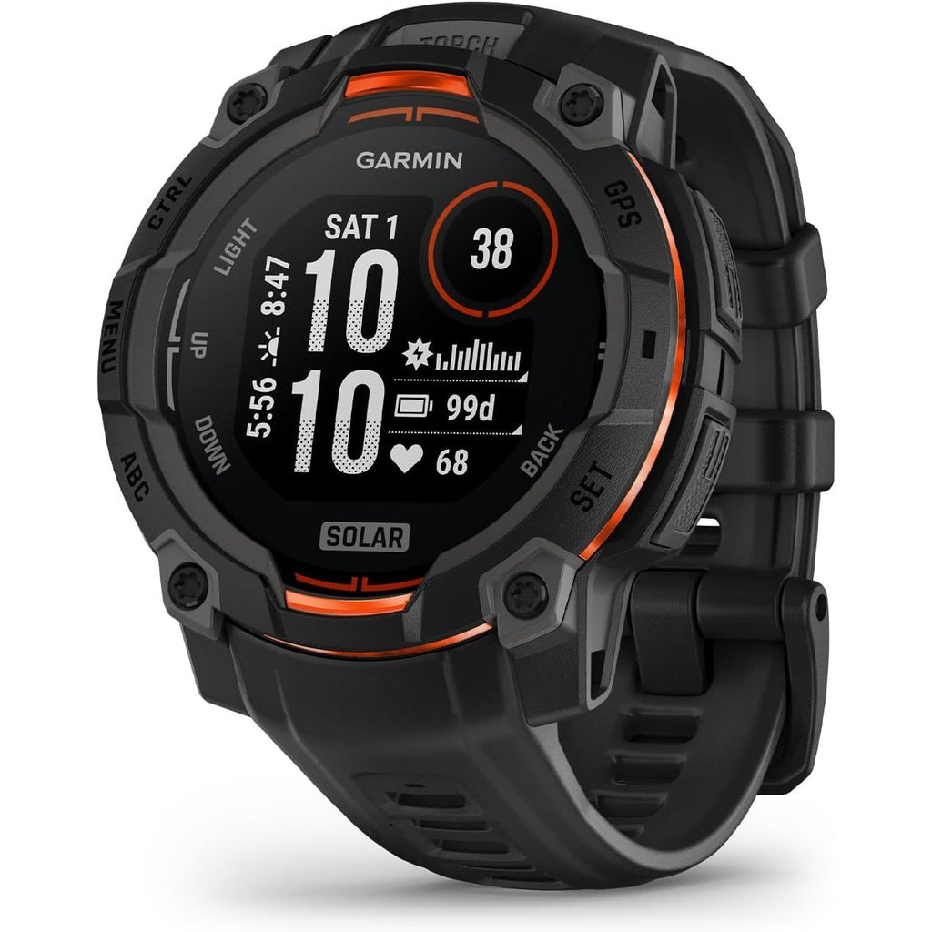Garmin Instinct 3 Solar GPS Smartwatch – 45mm, Rugged Outdoor Design, Built-in Flashlight, Black