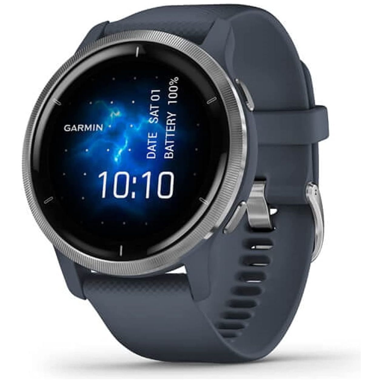 Garmin Venu 2 GPS smartwatch with all-day health monitoring, Silver Bezel with Granite Blue Case and Silicone Band