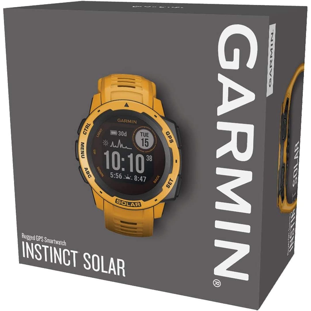 Garmin Instinct Solar, Solar-powered Rugged Outdoor Smartwatch, Built-in Sports Apps and Health Monitoring, Sunburst Yellow