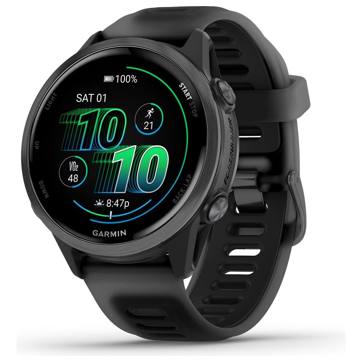 Garmin Forerunner 570 – 42mm Advanced GPS Running & Triathlon Smartwatch, AMOLED Display, Slate Gray Aluminum with Translucent Black/Black Band