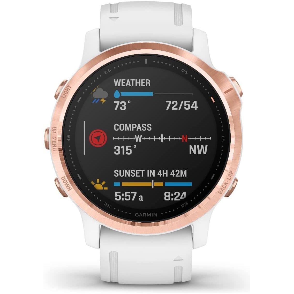 Garmin fenix 6S Pro, Ultimate Multisport GPS Watch, Smaller-Sized, Features Mapping, Music, Grade-Adjusted Pace Monitoring and Pulse Ox Sensors, Rose Gold with White Band