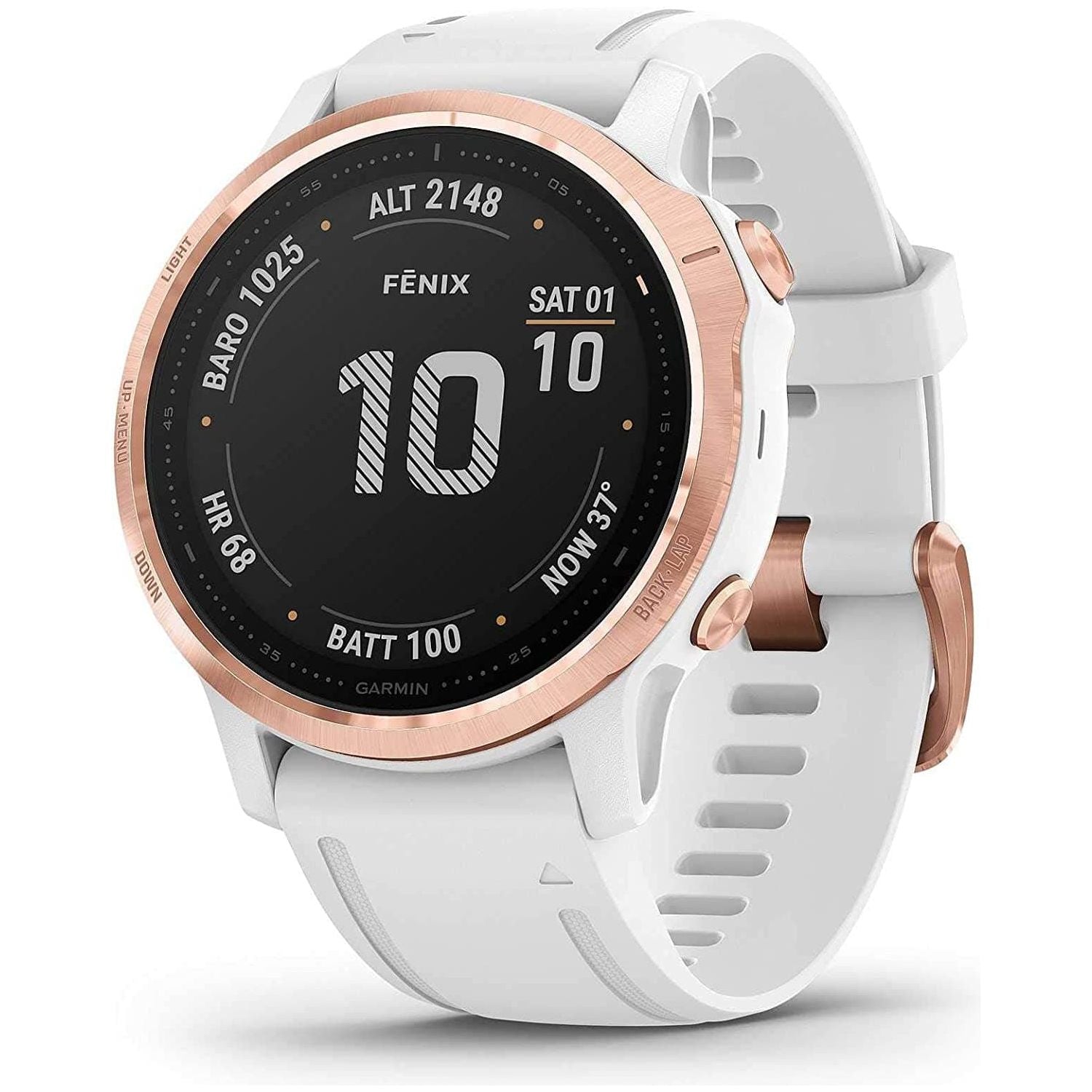 Garmin fenix 6S Pro, Ultimate Multisport GPS Watch, Smaller-Sized, Features Mapping, Music, Grade-Adjusted Pace Monitoring and Pulse Ox Sensors, Rose Gold with White Band