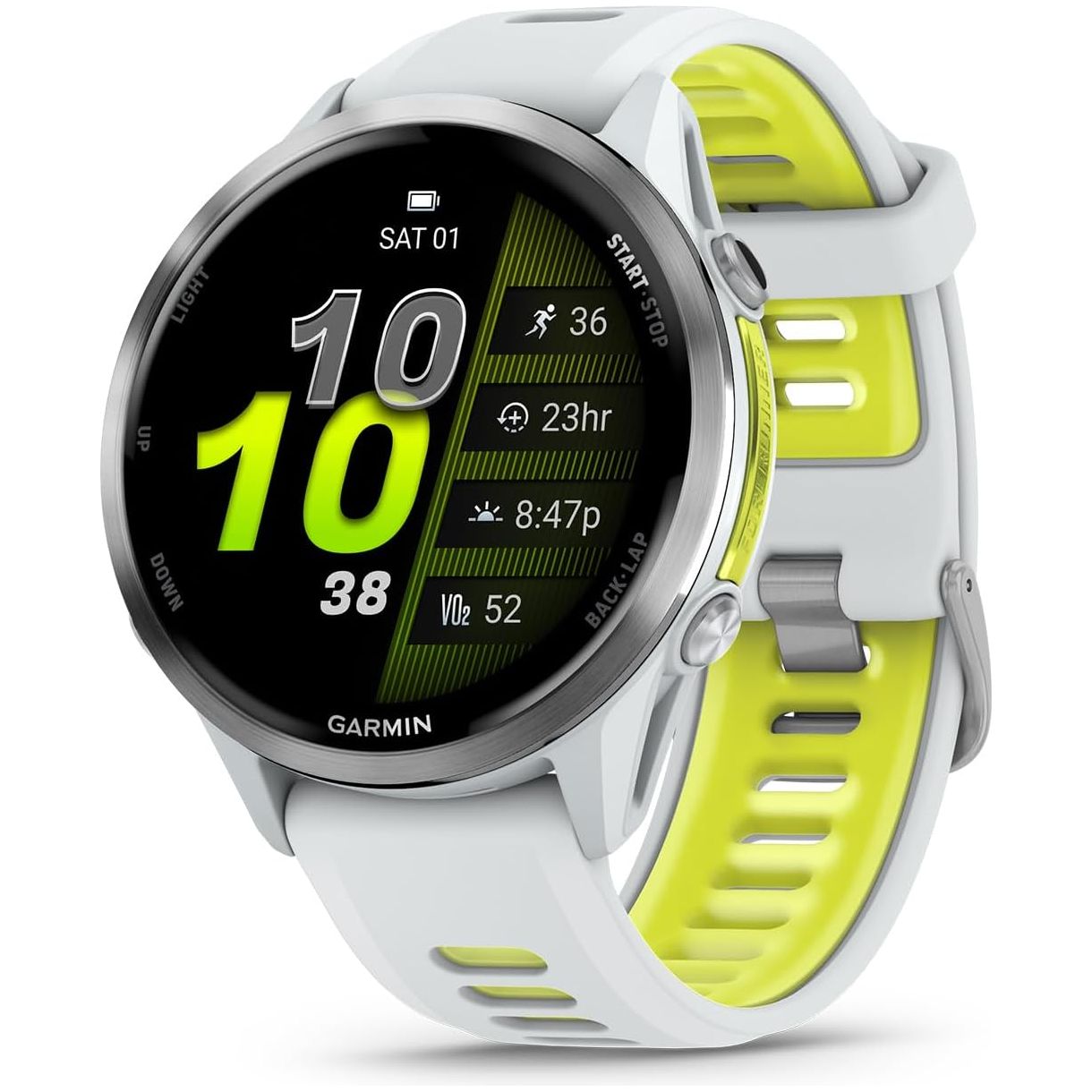 Garmin Forerunner 970 – Premium GPS Running & Triathlon Smartwatch with AMOLED Display, Built-in LED Flashlight, Titanium Case, Whitestone/Translucent Amp Yellow Band