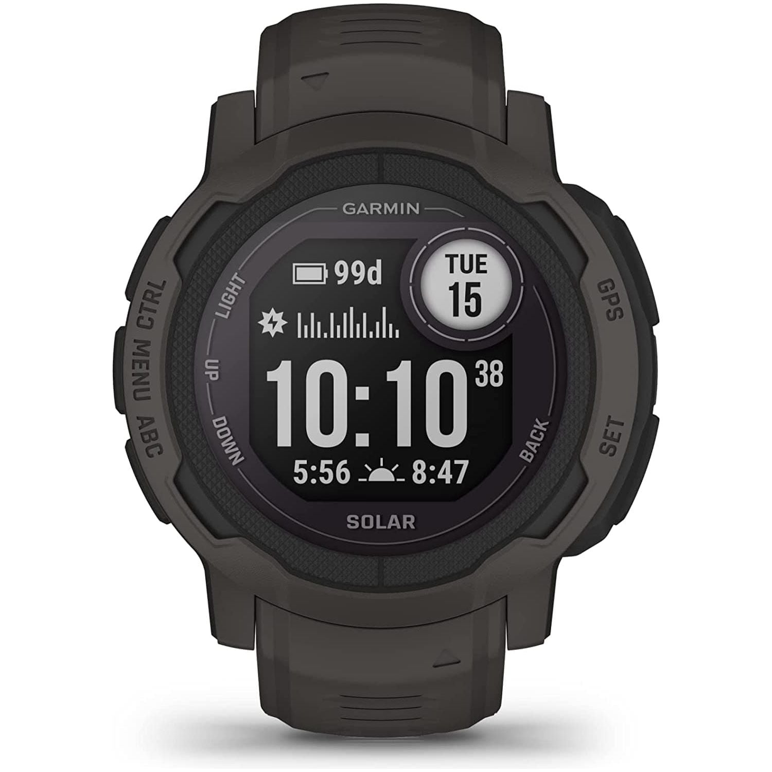 Garmin Instinct 2 SOLAR, Rugged GPS Smartwatch, Built-in Sports Apps and Health Monitoring, Solar Charging and Ultra tough Design Features, Graphite