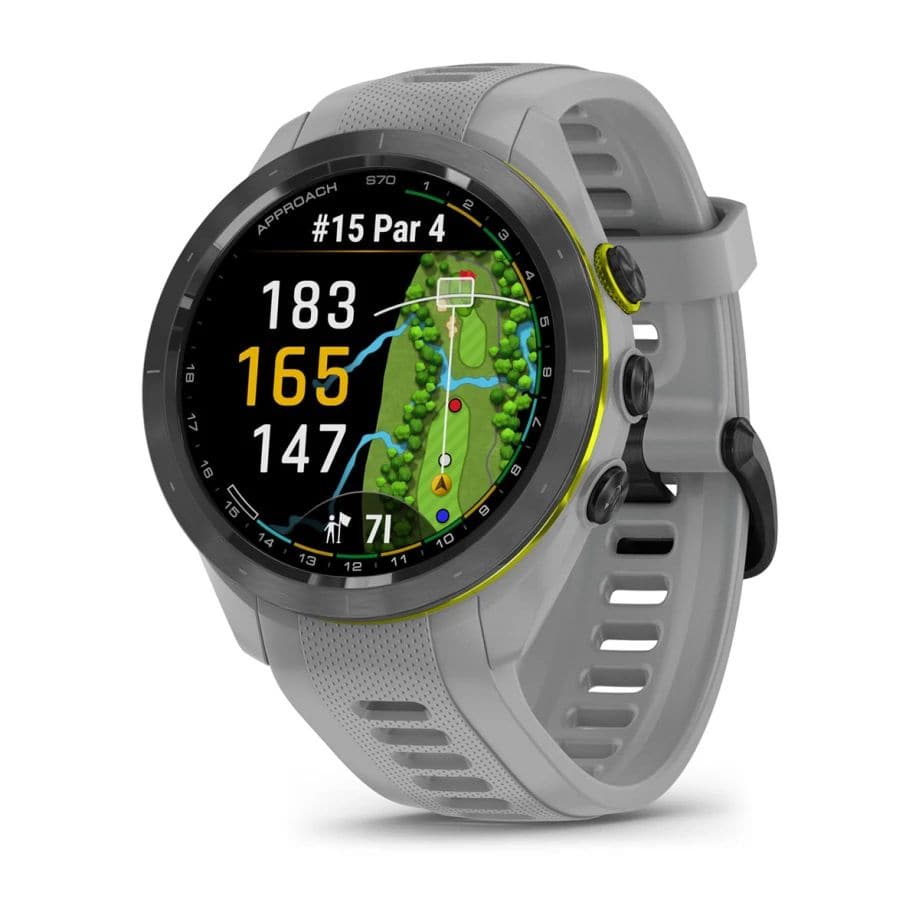 Garmin Approach S70 – 42mm Premium Golf GPS Smartwatch, Black Ceramic Bezel, Silicone Band - Grey