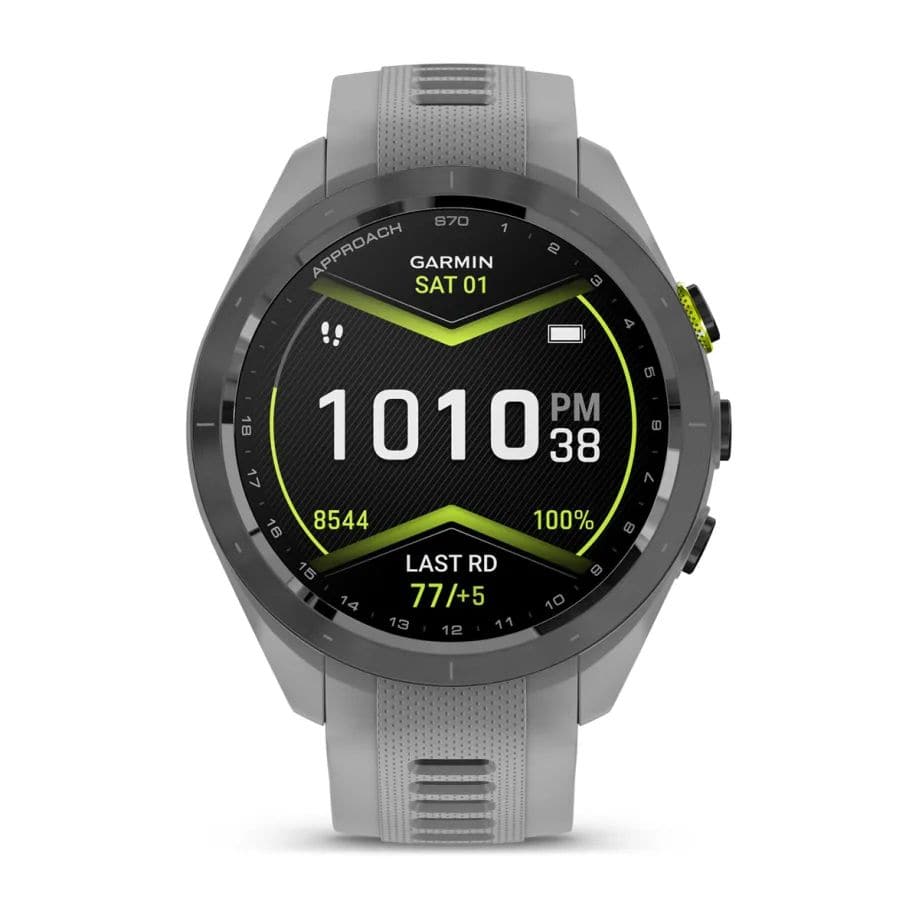 Garmin Approach S70 – 42mm Premium Golf GPS Smartwatch, Black Ceramic Bezel, Silicone Band - Grey