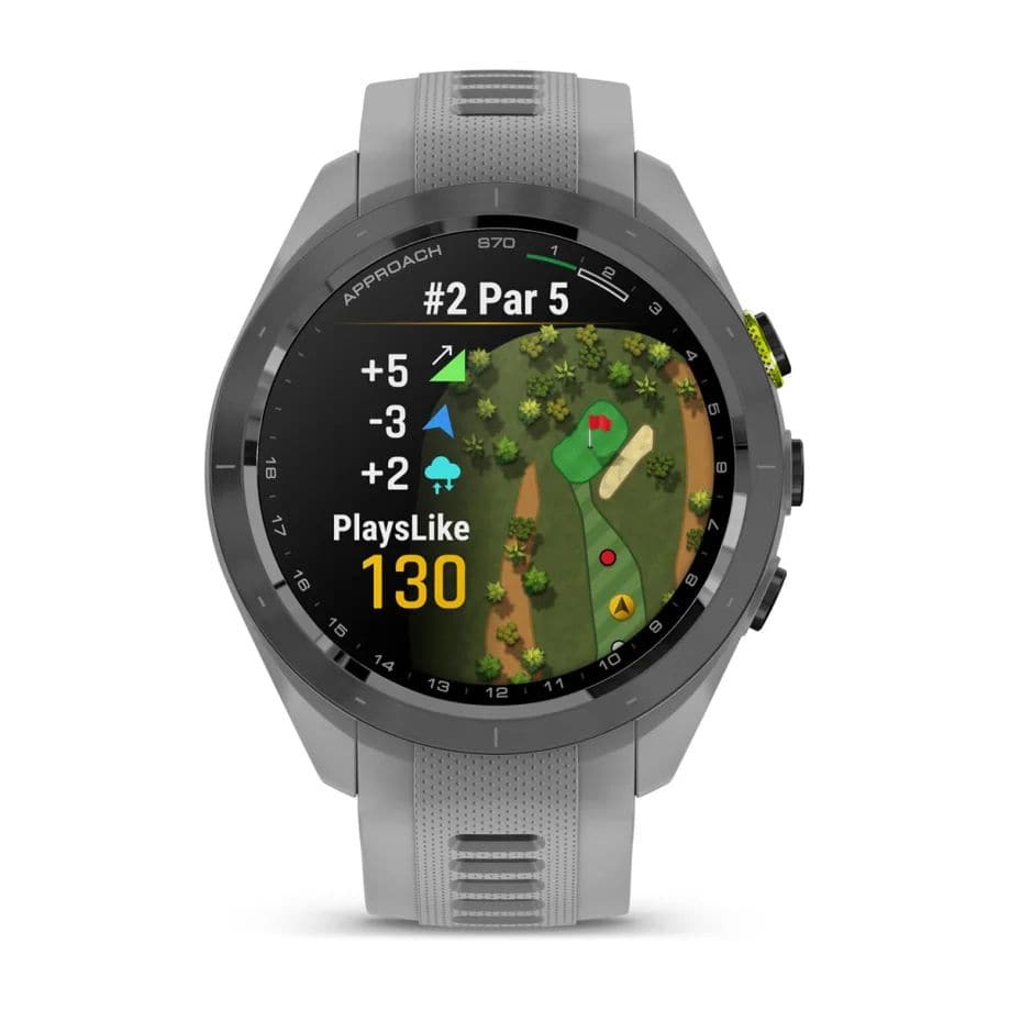 Garmin Approach S70 – 42mm Premium Golf GPS Smartwatch, Black Ceramic Bezel, Silicone Band - Grey